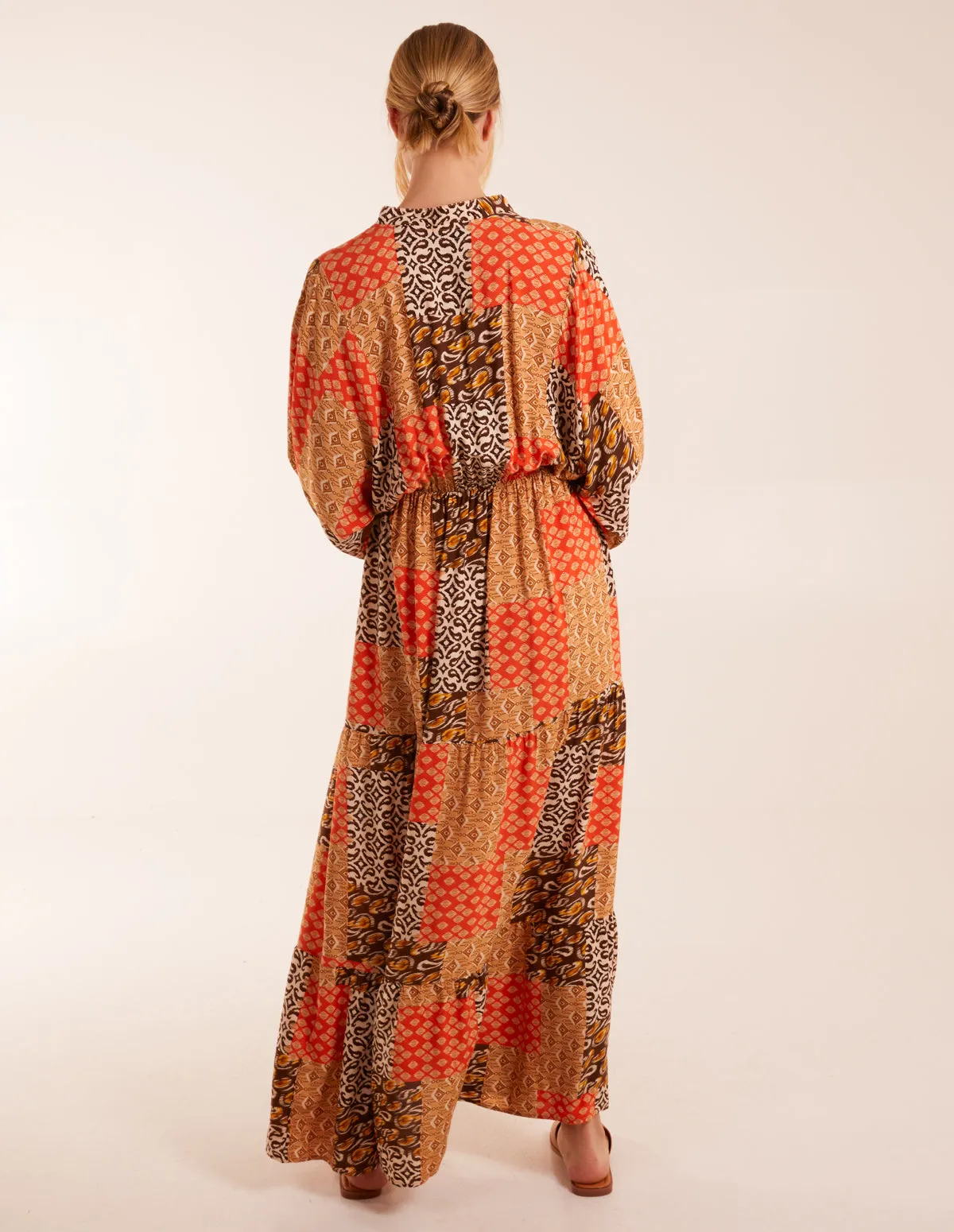 Abstract Patchwork Pattern Maxi Shirt Dress