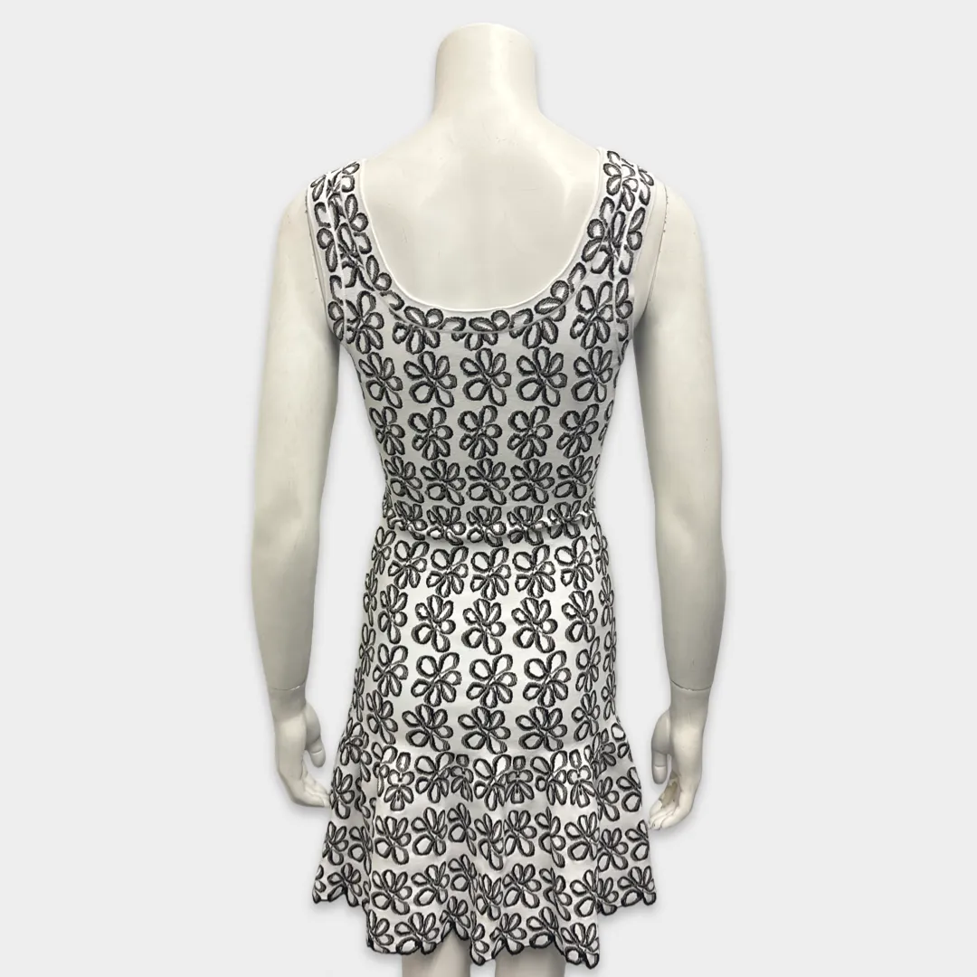 Alaia White with Black Floral Pattern Mini Dress