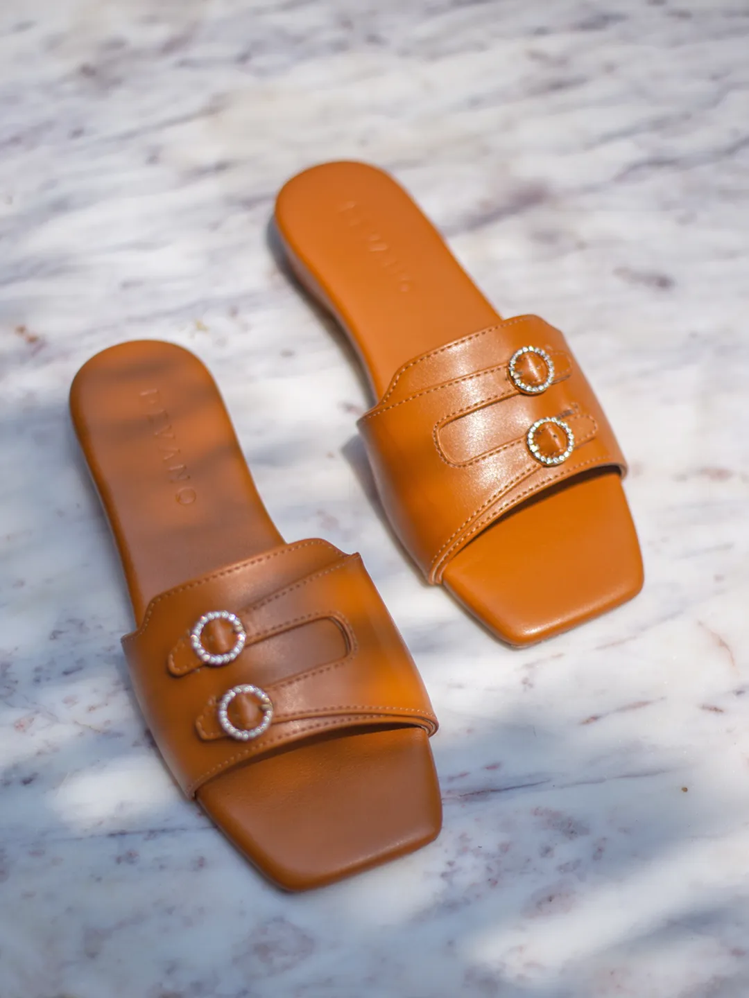 Aria Double Buckle Flats Tan