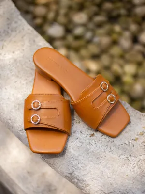 Aria Double Buckle Flats Tan