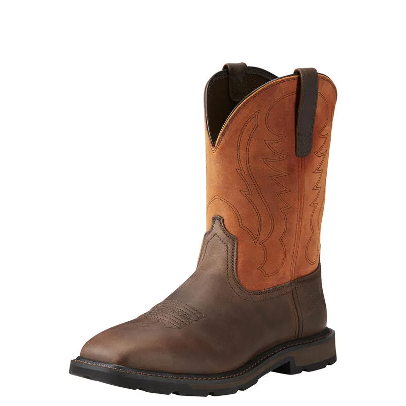 Ariat Men's 10" Groundbreaker Wide Square Toe Steel Toe Work Boot - Brown Ember 10015191