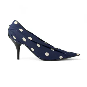 Balenciaga Ruched Blue Polka-Dot Satin Knife Pumps 80