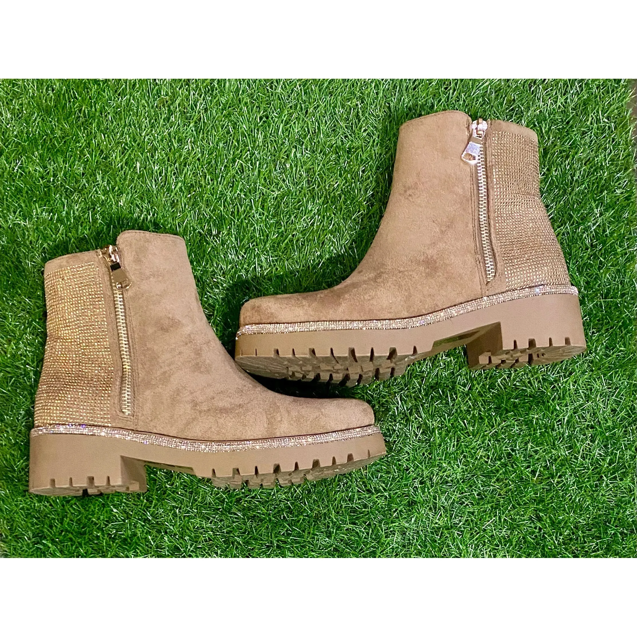 Beige Booties with Rhinestones