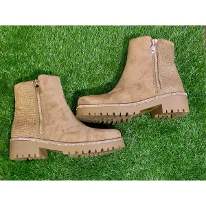 Beige Booties with Rhinestones