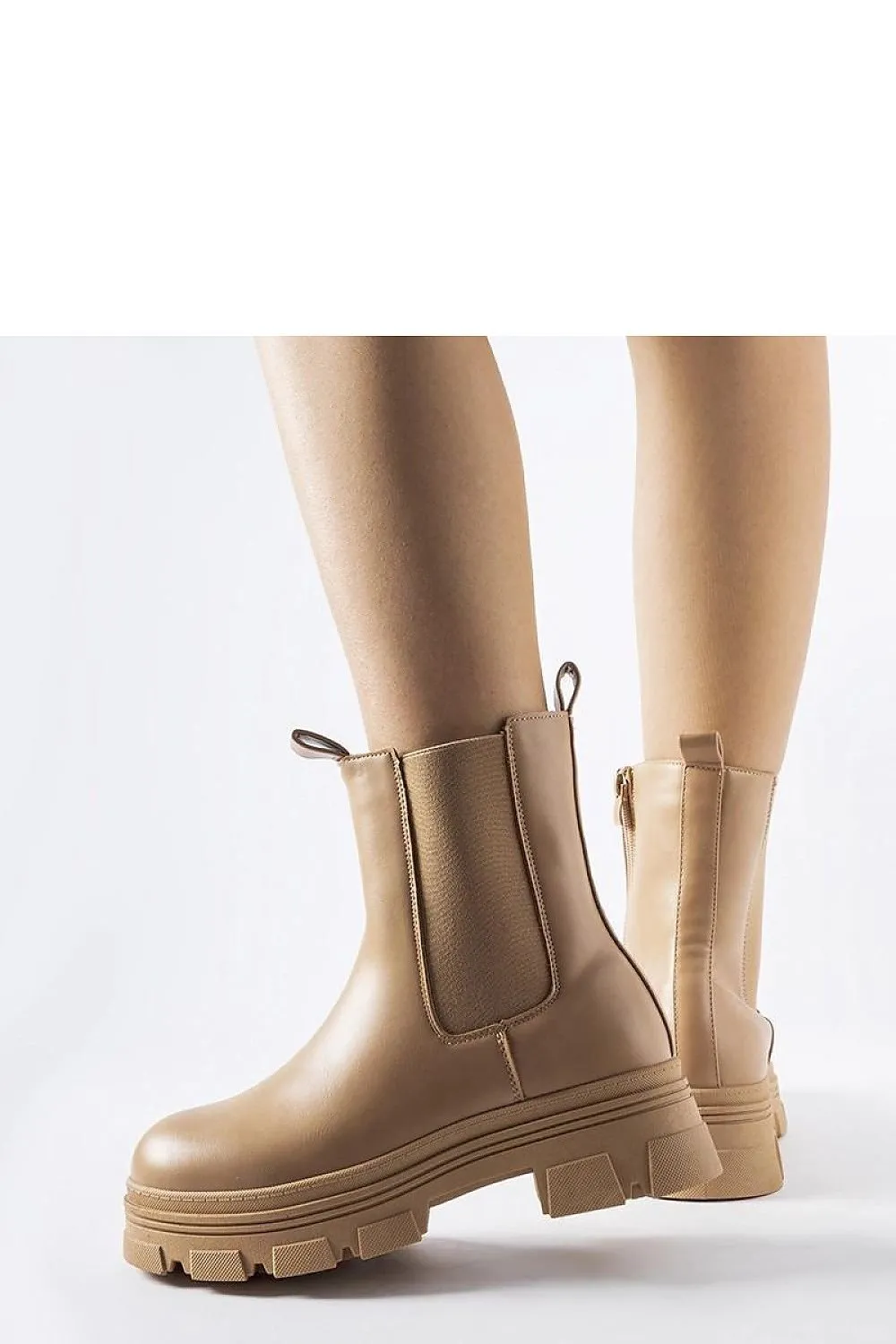 Beige platform boots