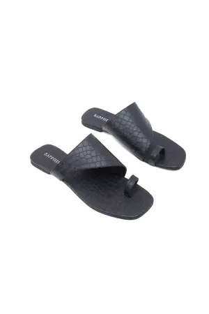Black Textured Flats