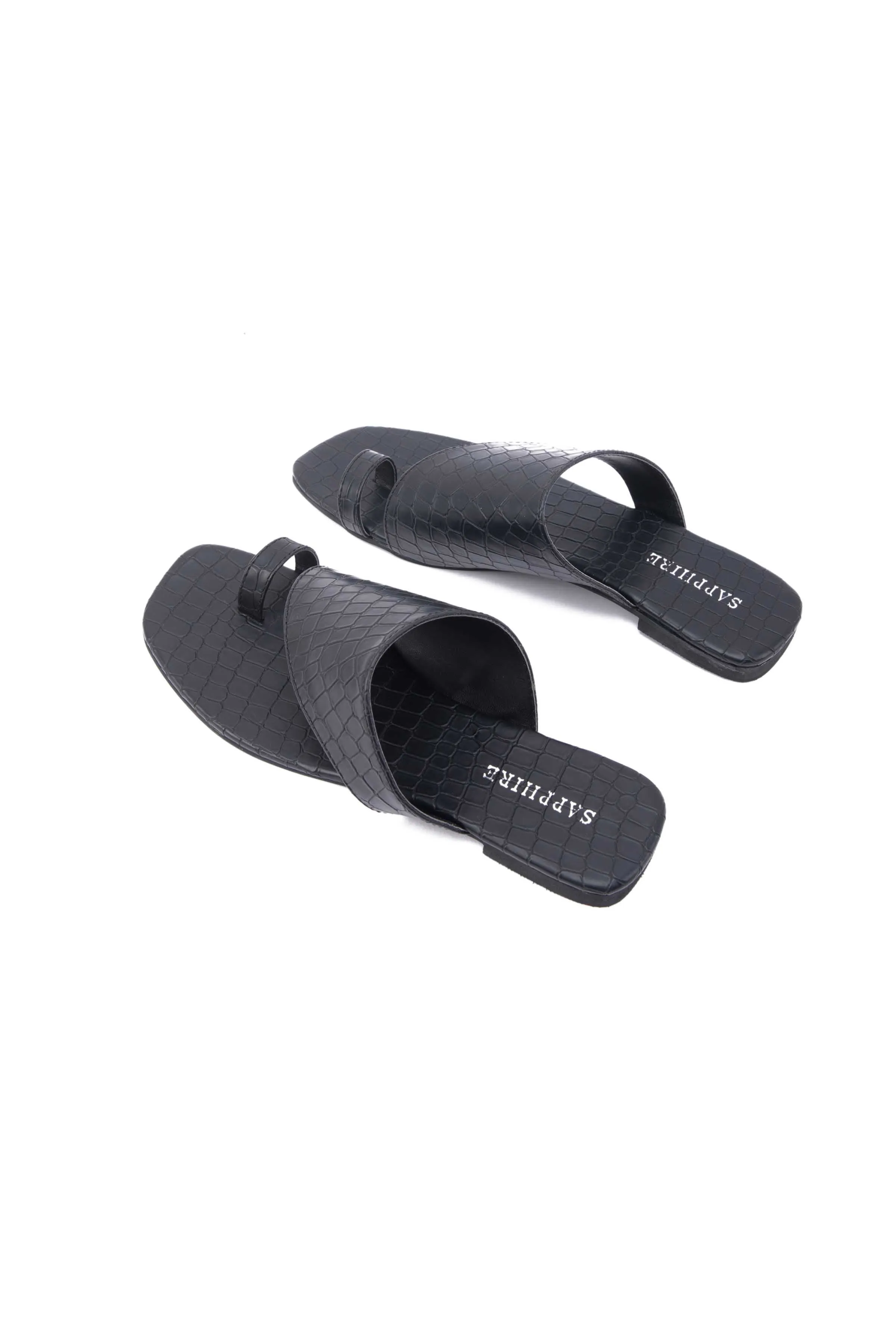 Black Textured Flats