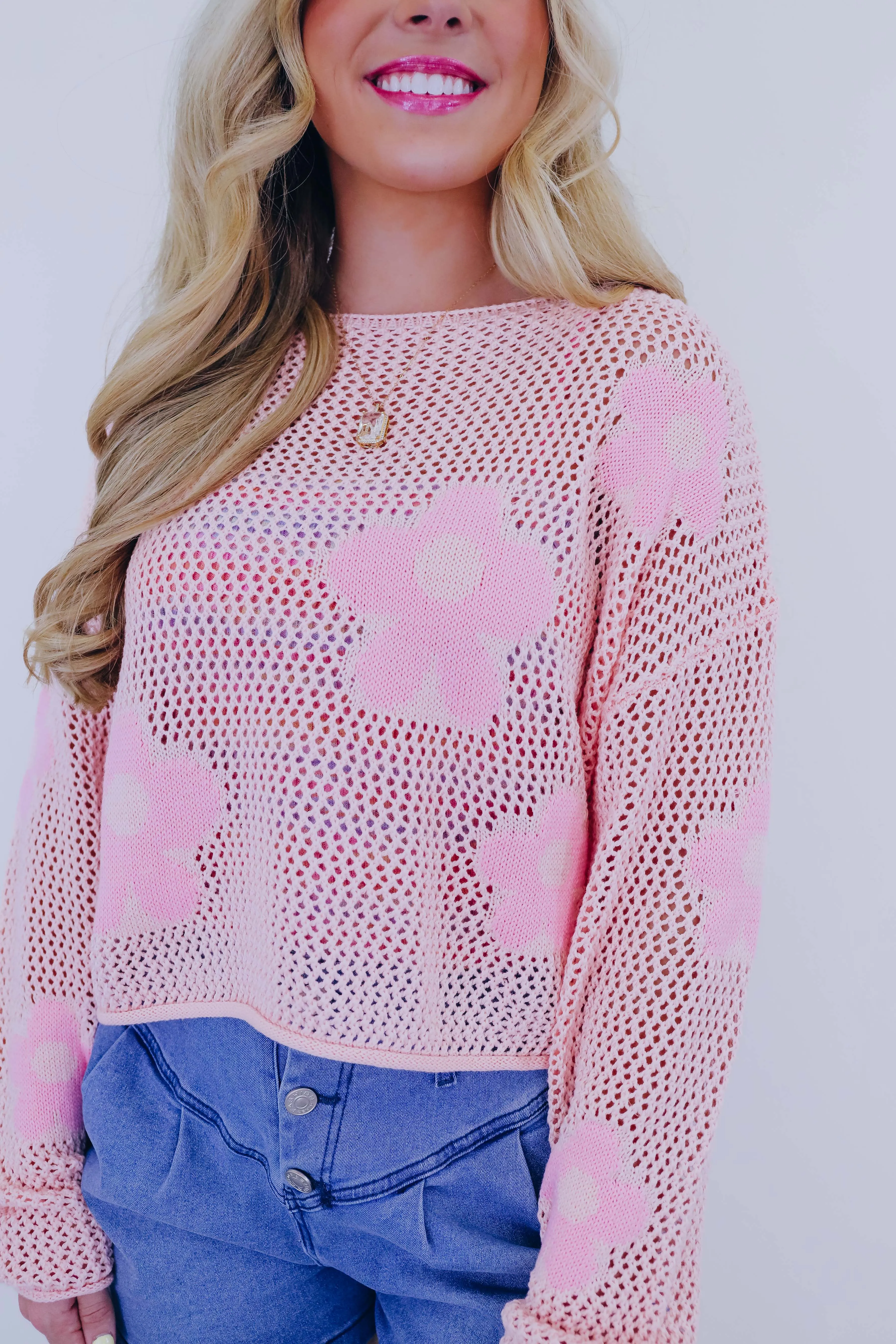 Boho Breezy Floral Crochet Knit Sweater - 2 Colors