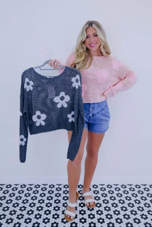 Boho Breezy Floral Crochet Knit Sweater - 2 Colors