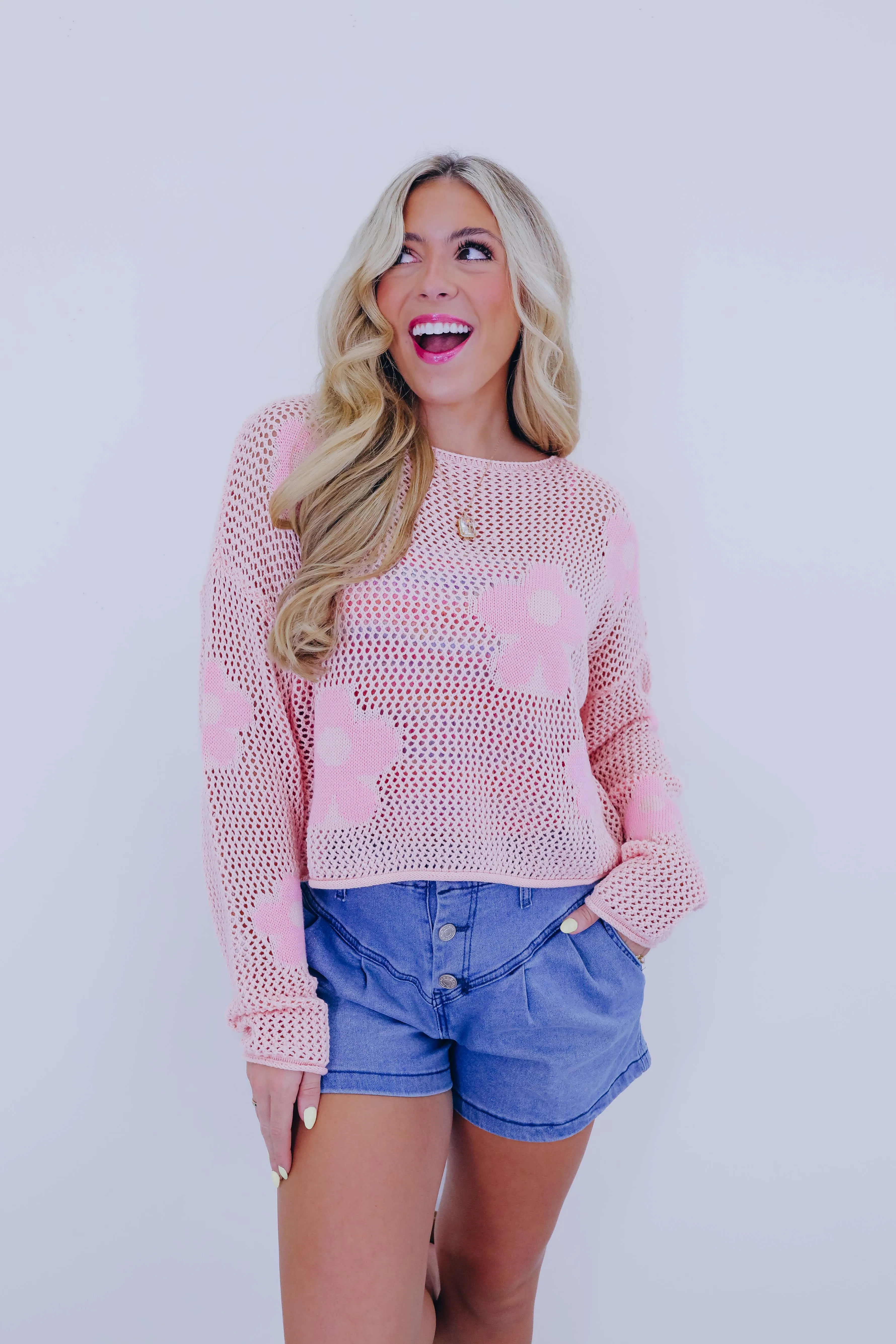 Boho Breezy Floral Crochet Knit Sweater - 2 Colors