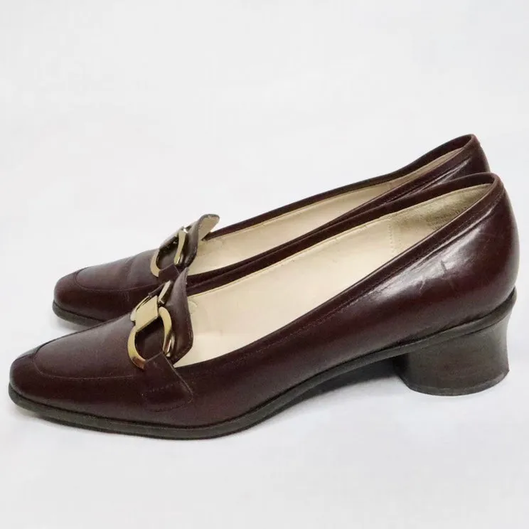 Brown Leather Heeled Loafers (7 US)