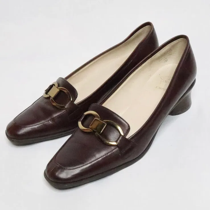 Brown Leather Heeled Loafers (7 US)