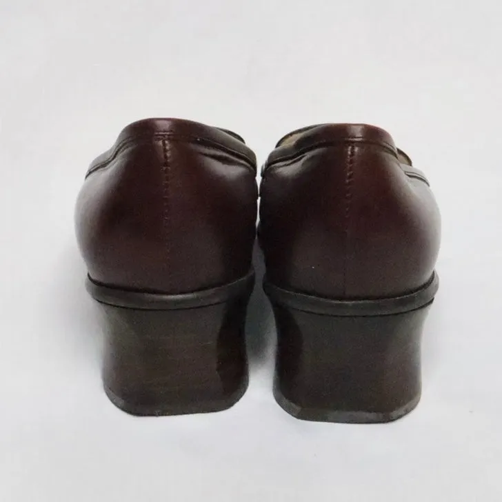 Brown Leather Heeled Loafers (7 US)