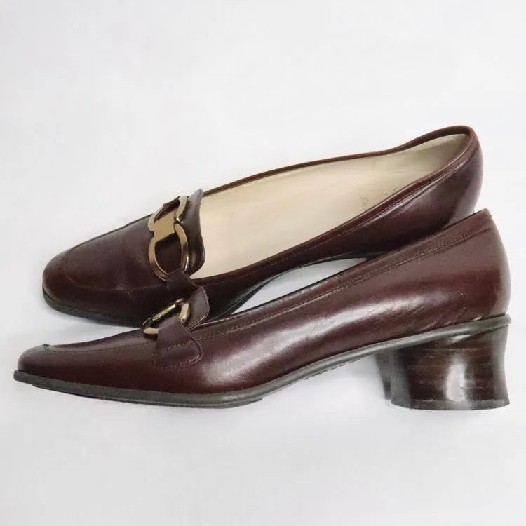Brown Leather Heeled Loafers (7 US)