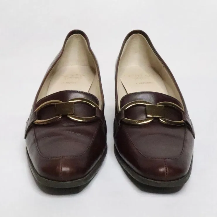 Brown Leather Heeled Loafers (7 US)