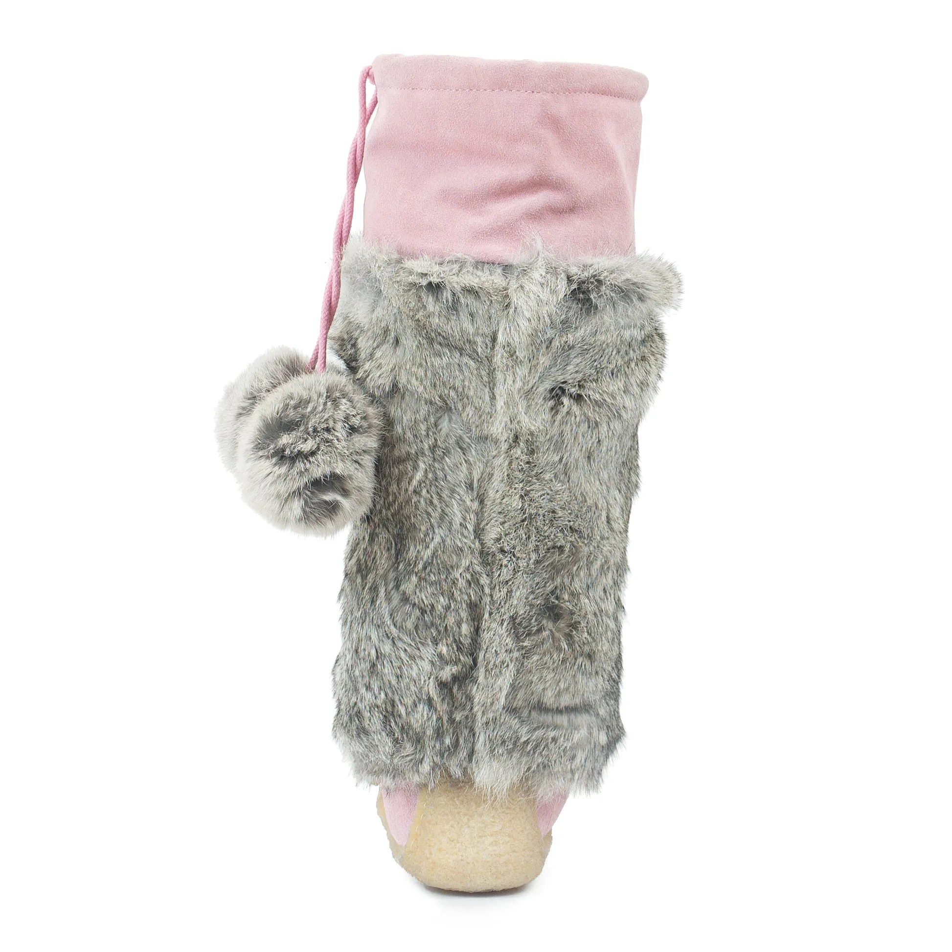Bubblegum Pink Suede Mukluks with White Embroidery