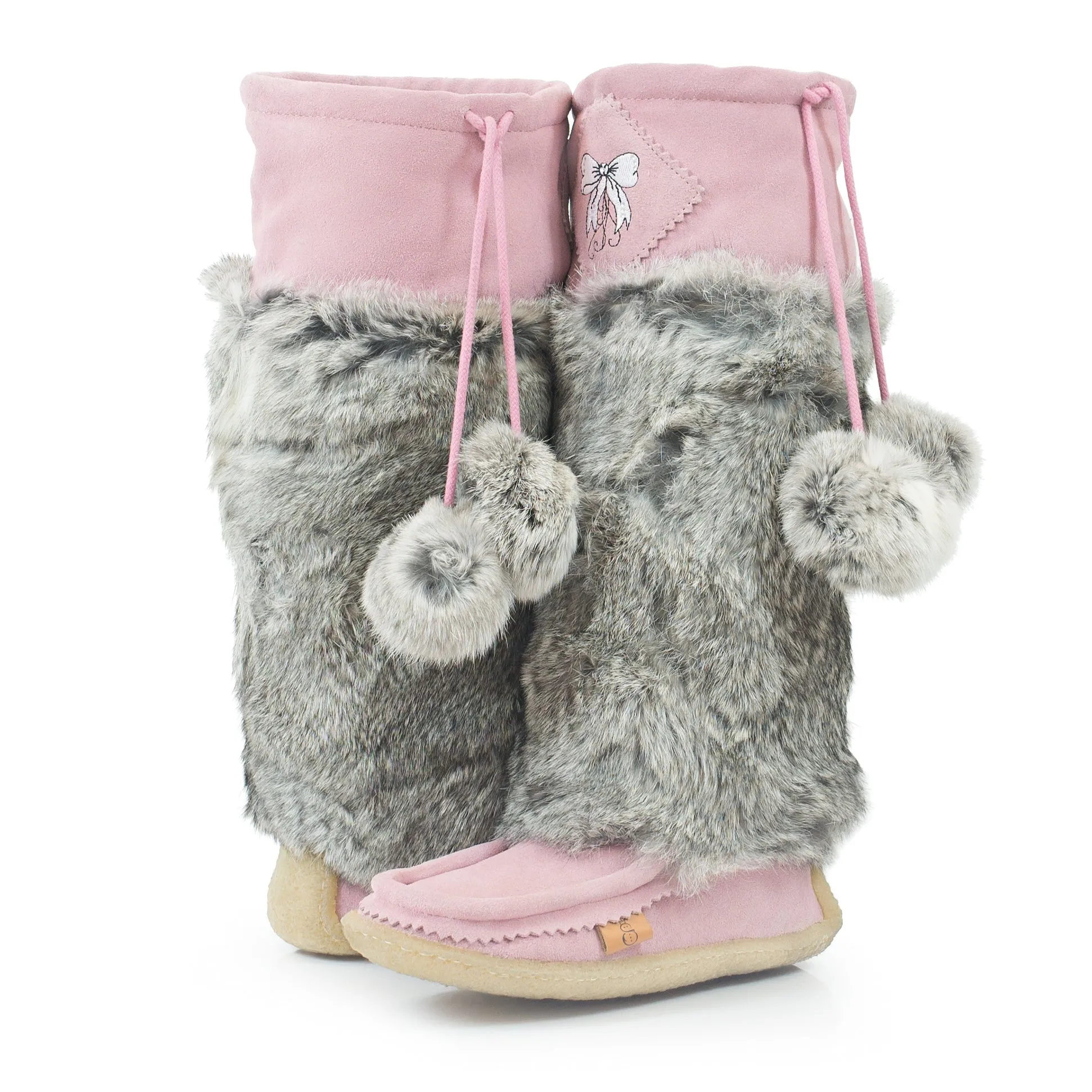 Bubblegum Pink Suede Mukluks with White Embroidery