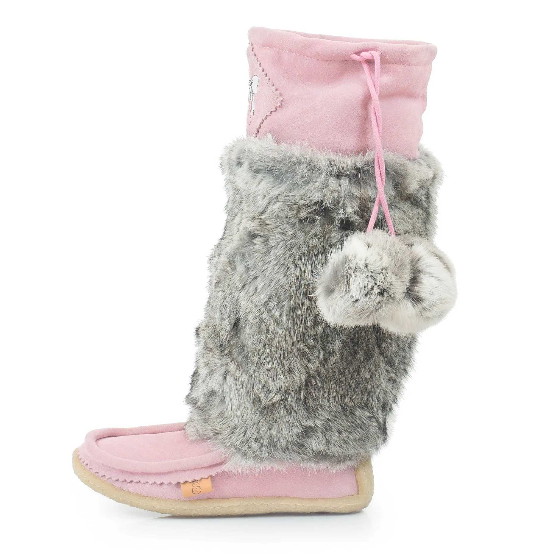 Bubblegum Pink Suede Mukluks with White Embroidery