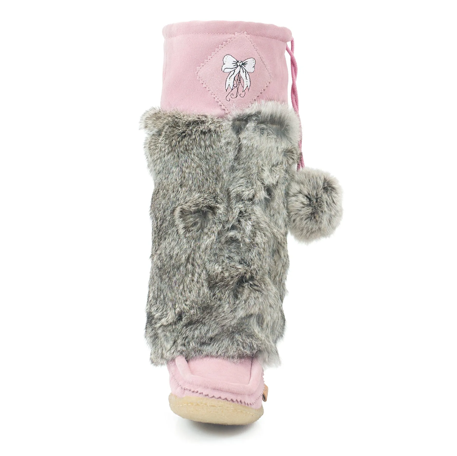 Bubblegum Pink Suede Mukluks with White Embroidery
