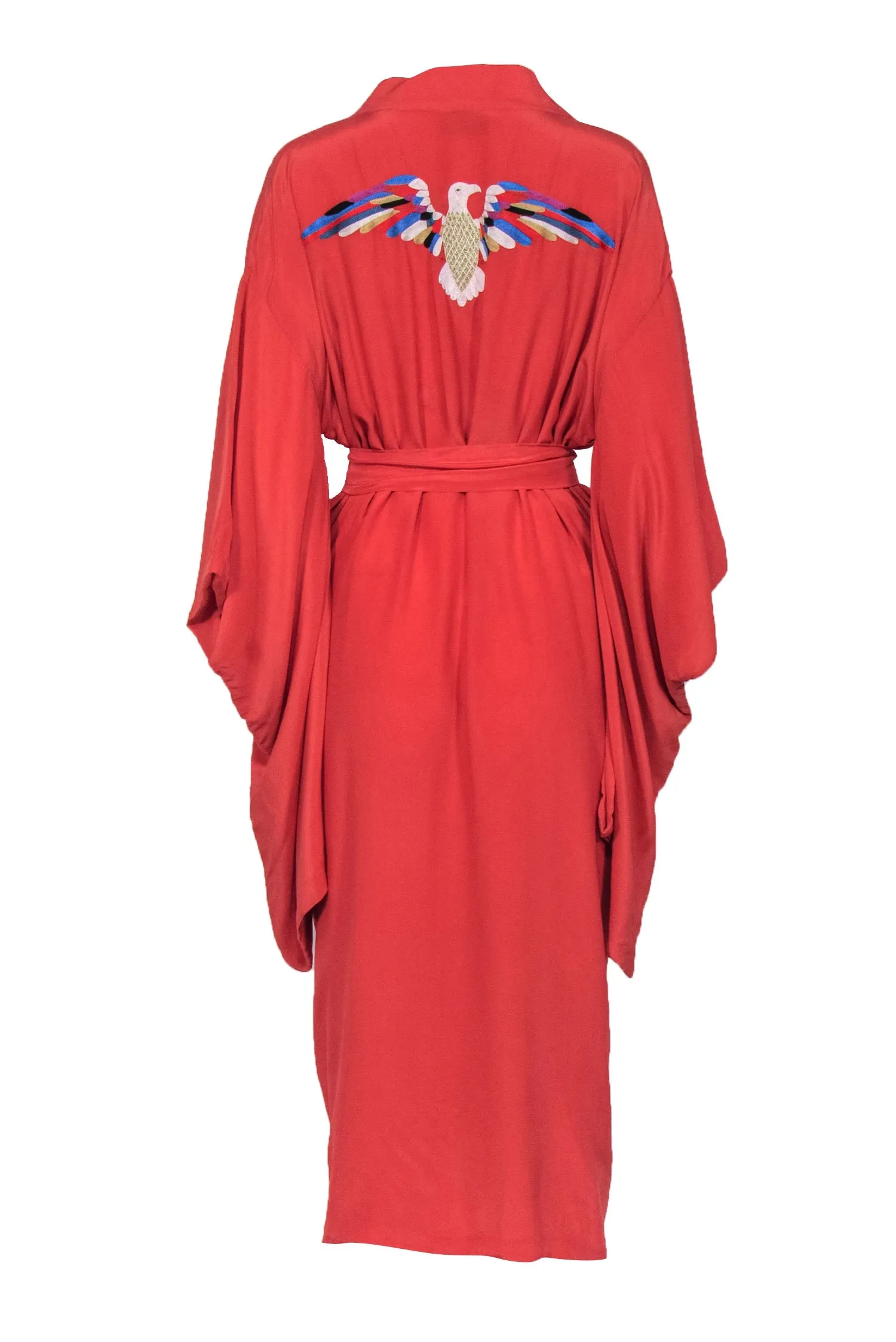 Carolina K - Coral Maxi Kimono w/ Bird Embroidery Sz S