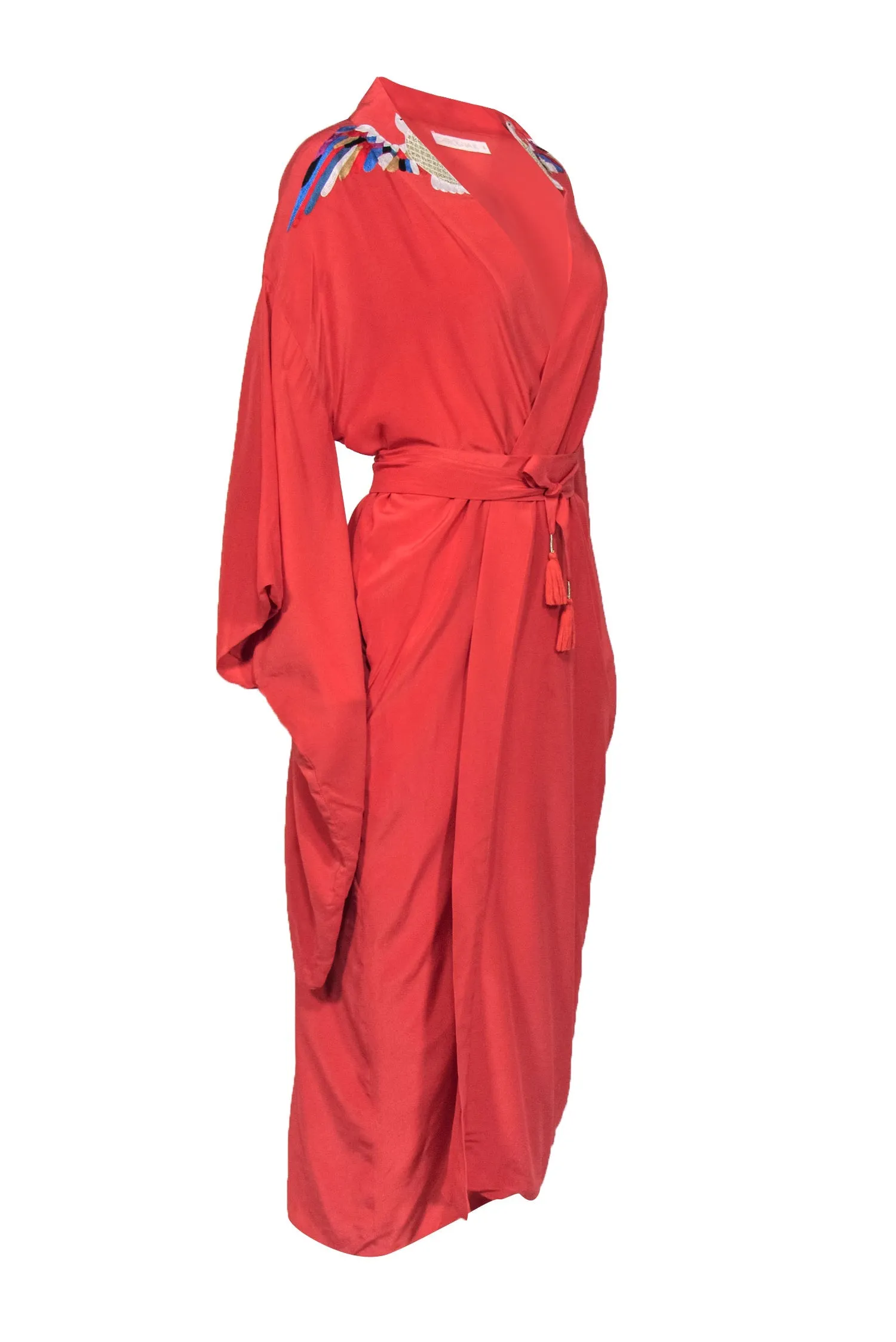 Carolina K - Coral Maxi Kimono w/ Bird Embroidery Sz S