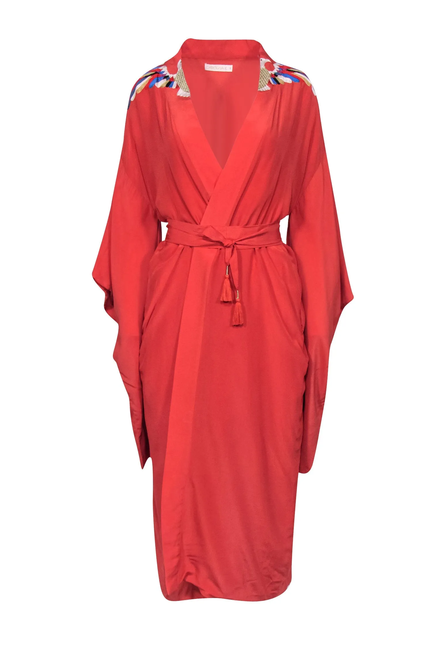 Carolina K - Coral Maxi Kimono w/ Bird Embroidery Sz S