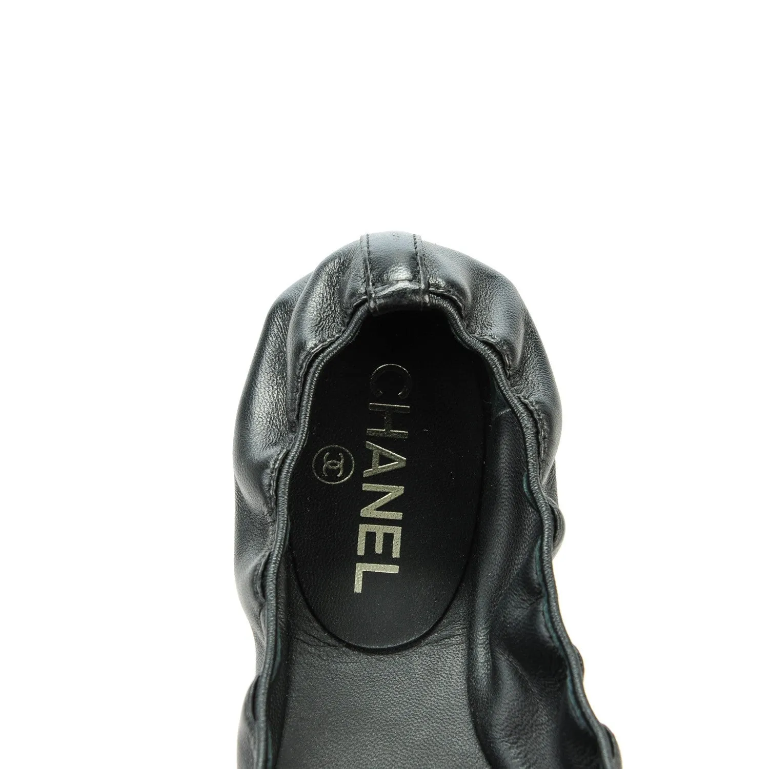 CHANEL LAMBSKIN CC CAMELLIA ELASTIC FLAT BALLERINA SHOES