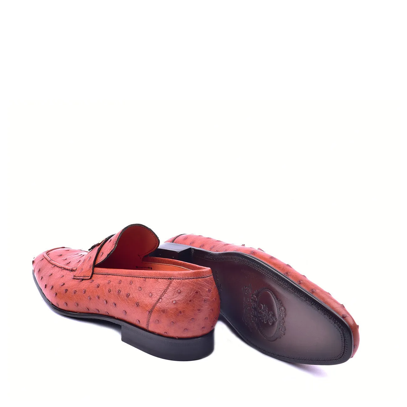 Corrente C02008 5760 Men's Shoes Rust Genuine Ostrich Silver H Buckle Loafers (CRT1374)
