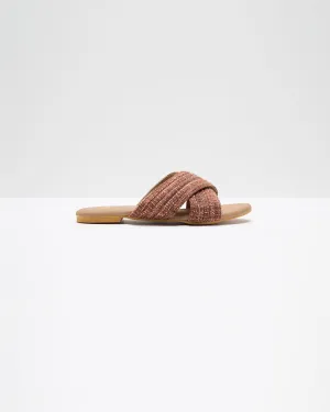 Cross-Strapped Beige & Wine Jute Flats
