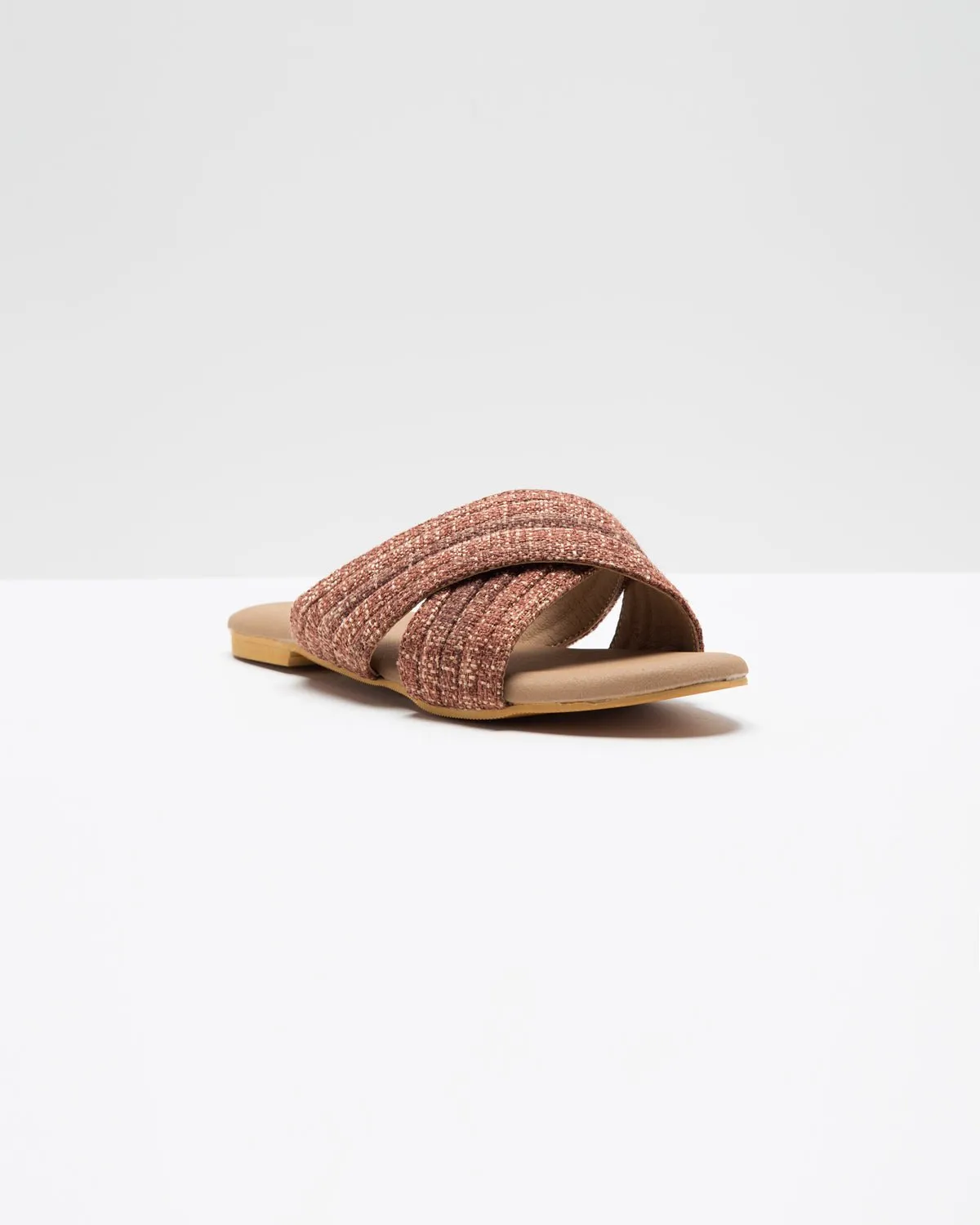 Cross-Strapped Beige & Wine Jute Flats