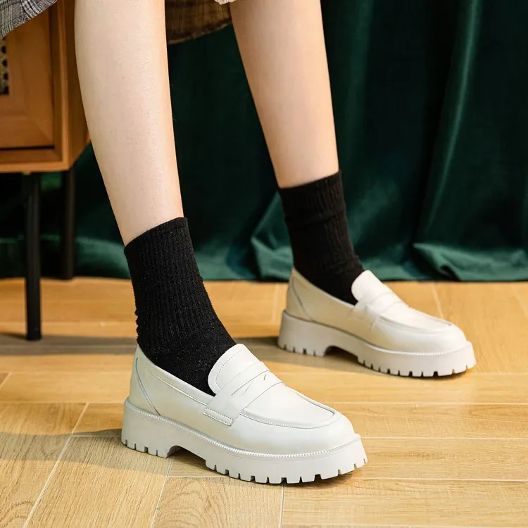 Fashion Female Genuine Leather Shoes / Casual Spring Loafers Thick-soled British Style