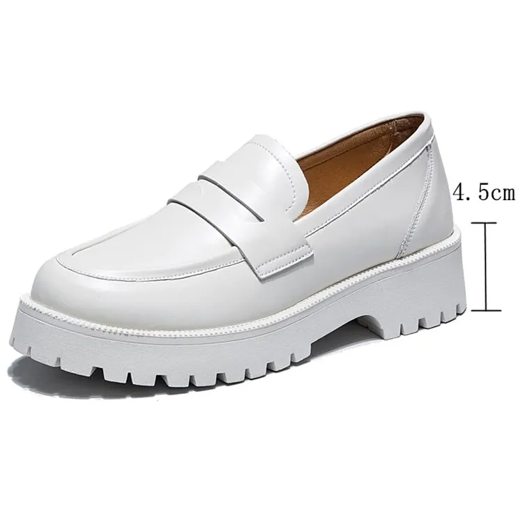 Fashion Female Genuine Leather Shoes / Casual Spring Loafers Thick-soled British Style