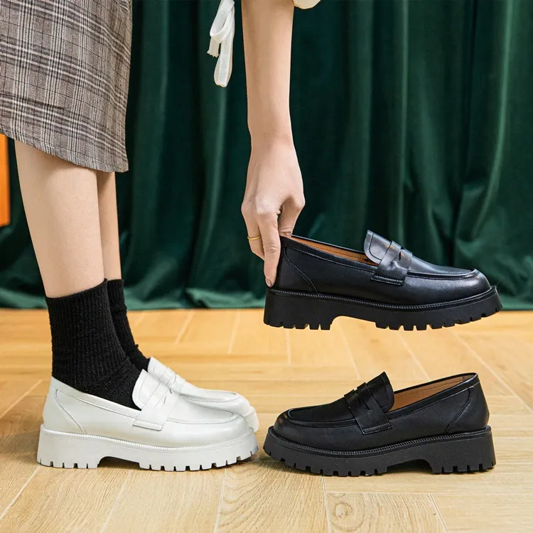 Fashion Female Genuine Leather Shoes / Casual Spring Loafers Thick-soled British Style