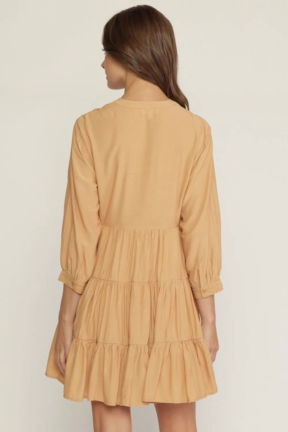 Floral Embroidered Tiered Dress, Butter Rum
