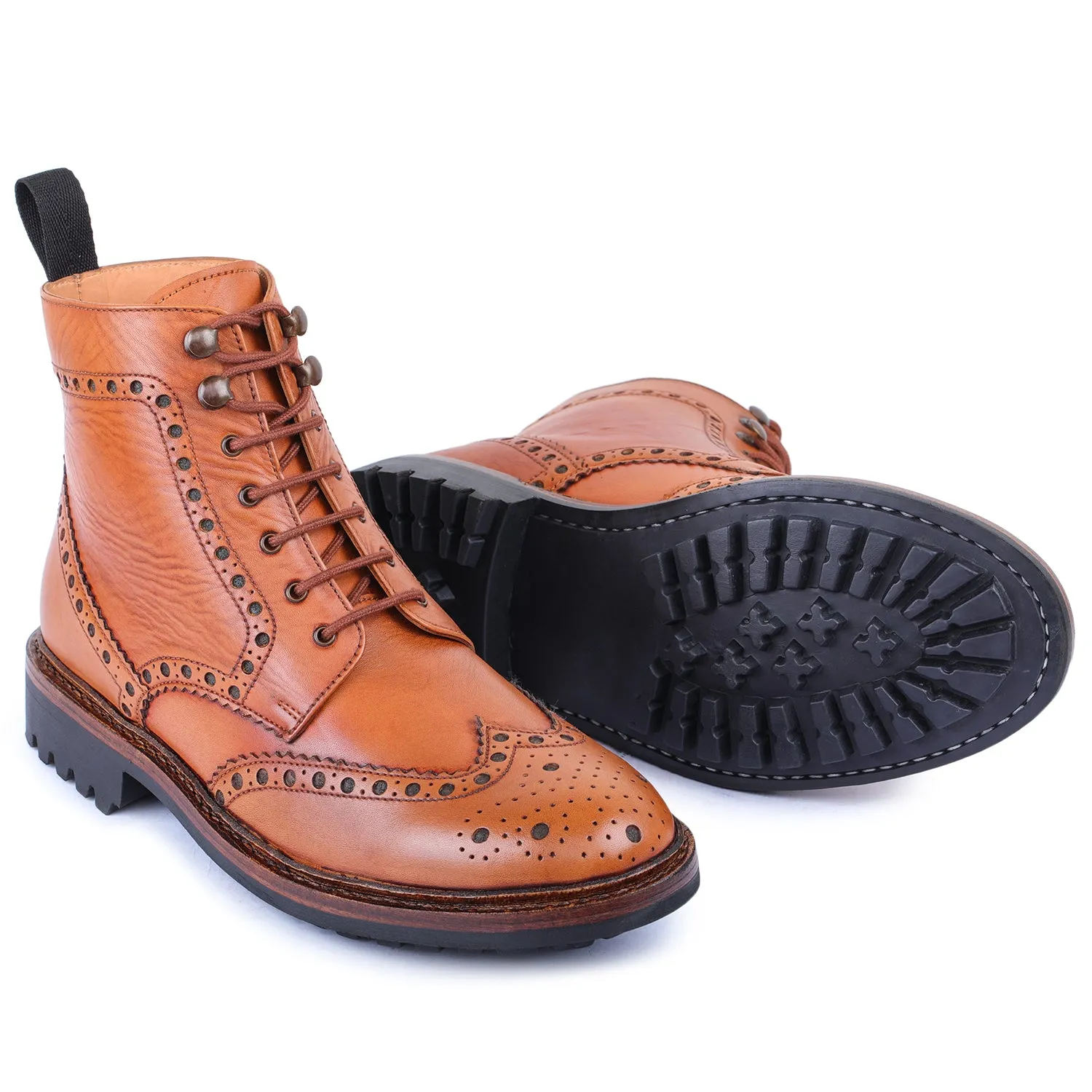 Goodyear Welted Wingtip Brogue lace Up Boot- Tan