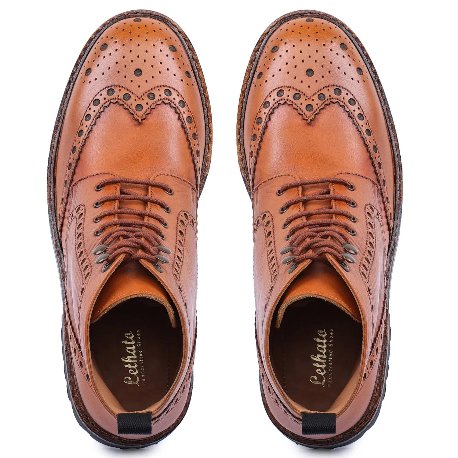 Goodyear Welted Wingtip Brogue lace Up Boot- Tan