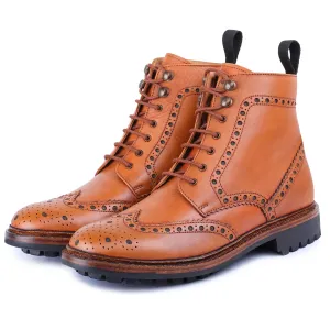 Goodyear Welted Wingtip Brogue lace Up Boot- Tan