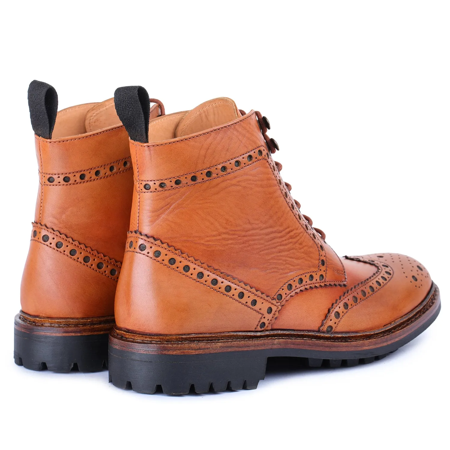 Goodyear Welted Wingtip Brogue lace Up Boot- Tan