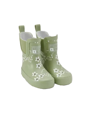 Grass & Air Kids Floral Short Colour Changing Wellie Green