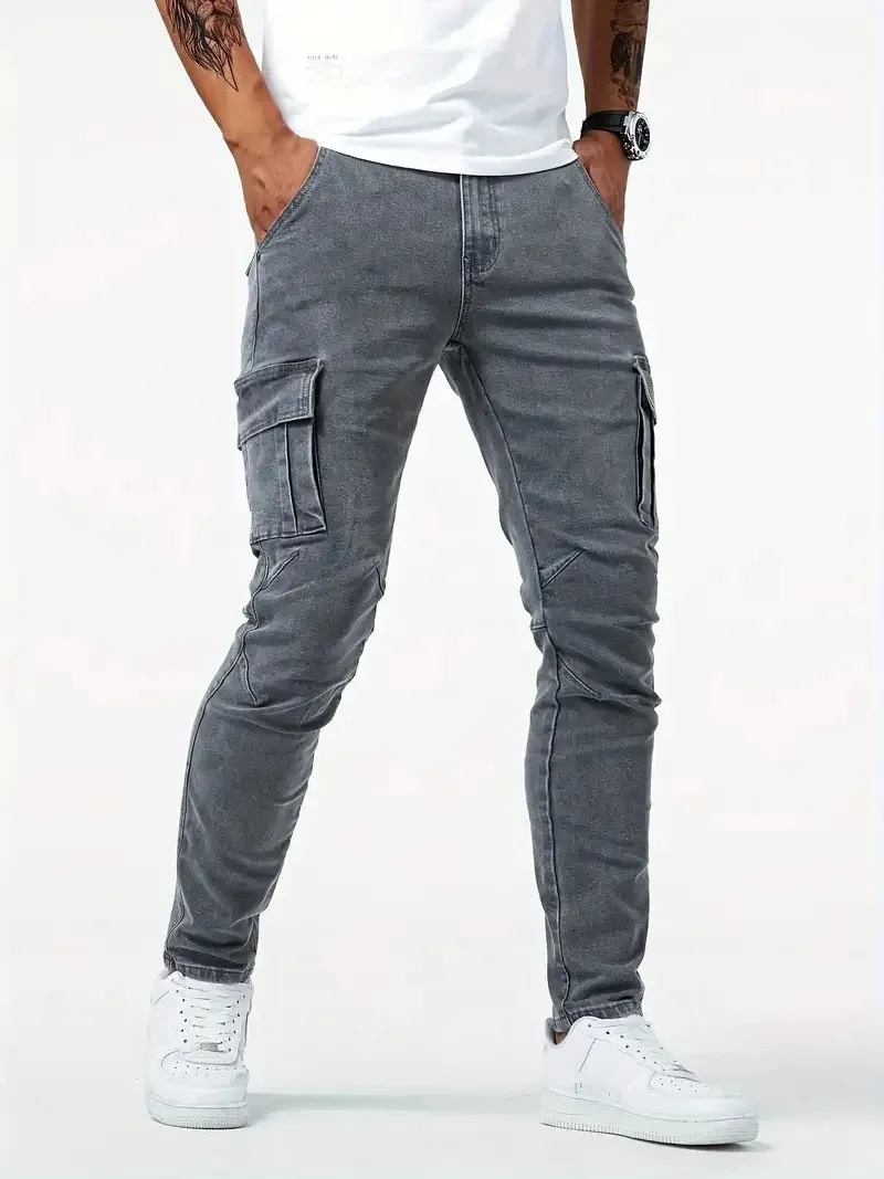 Grijzep - Cargo Broek Heren – Slim Fit Cargo Spijkerbroek met Zakken, Stijlvolle Pasvorm