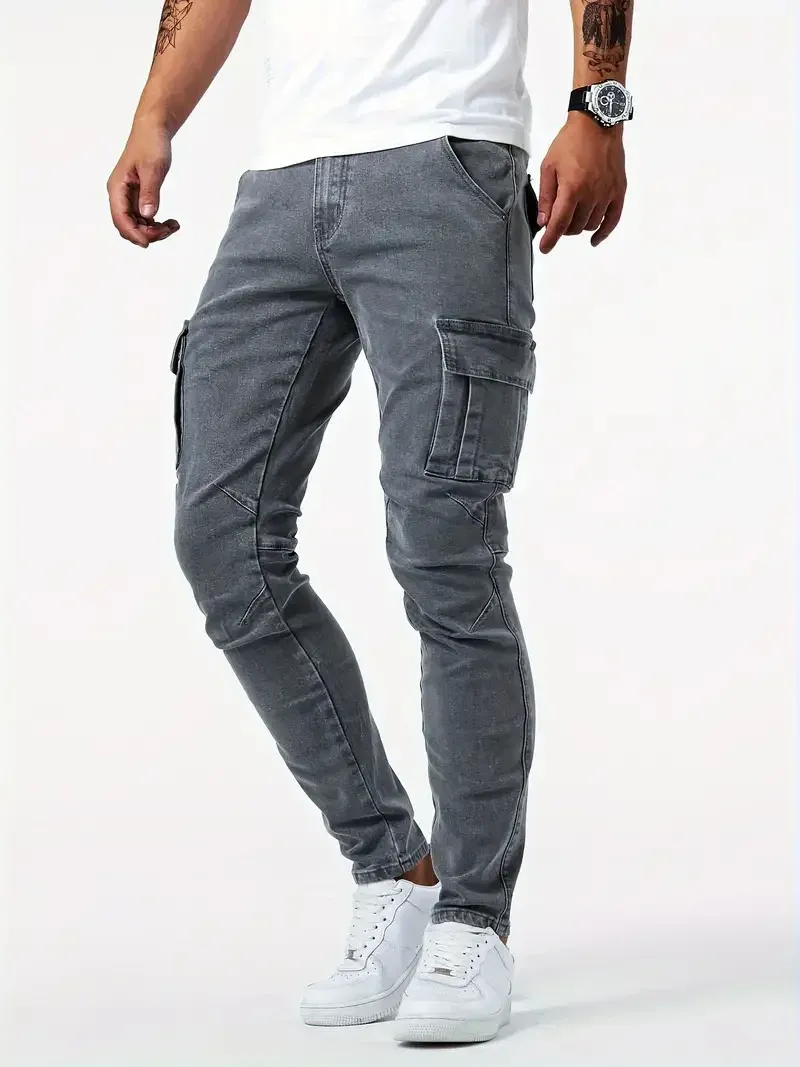 Grijzep - Cargo Broek Heren – Slim Fit Cargo Spijkerbroek met Zakken, Stijlvolle Pasvorm