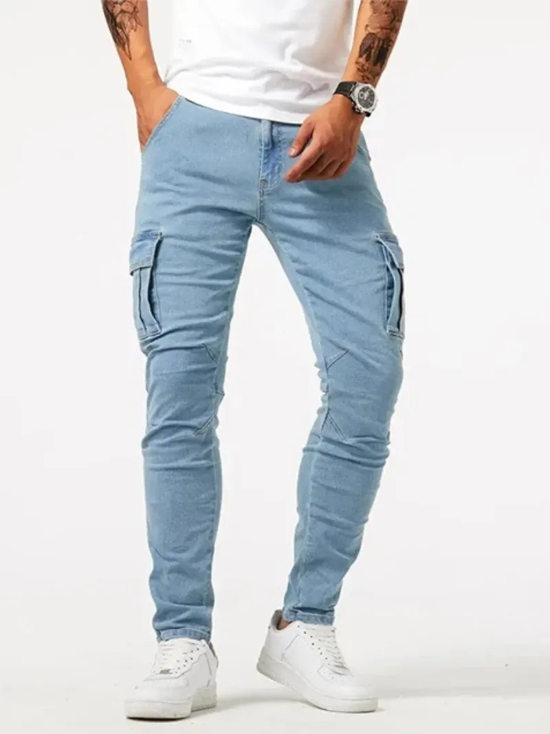 Grijzep - Cargo Broek Heren – Slim Fit Cargo Spijkerbroek met Zakken, Stijlvolle Pasvorm