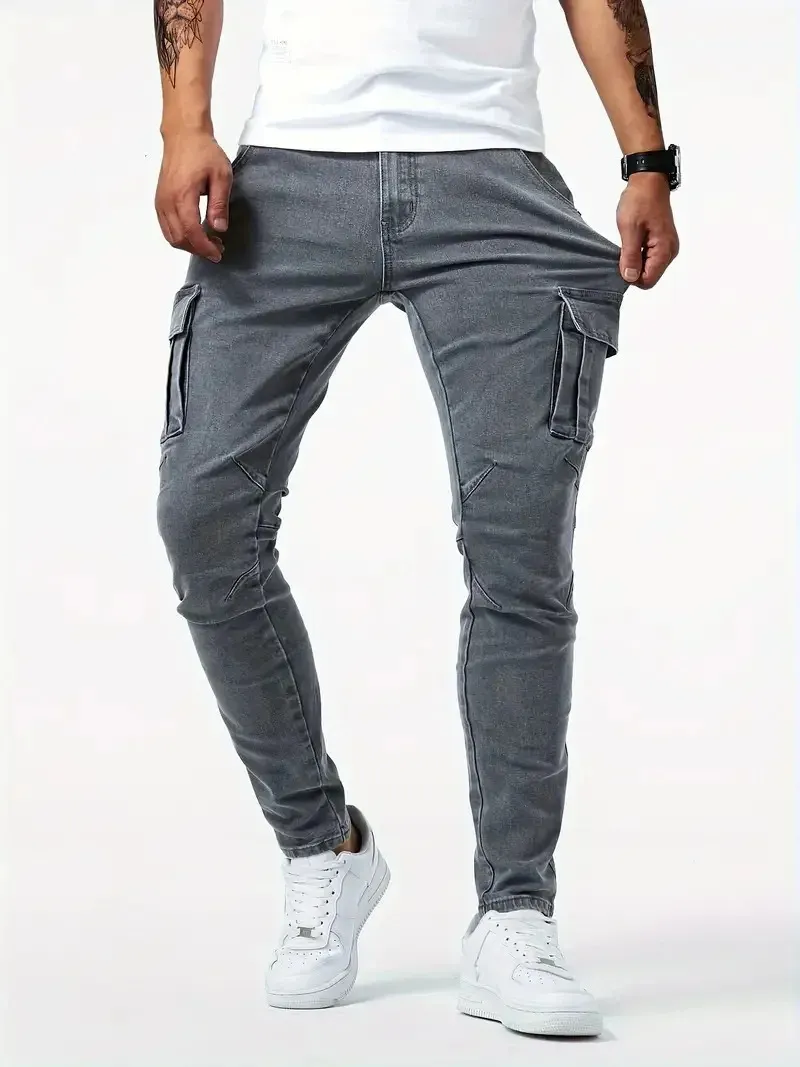 Grijzep - Cargo Broek Heren – Slim Fit Cargo Spijkerbroek met Zakken, Stijlvolle Pasvorm