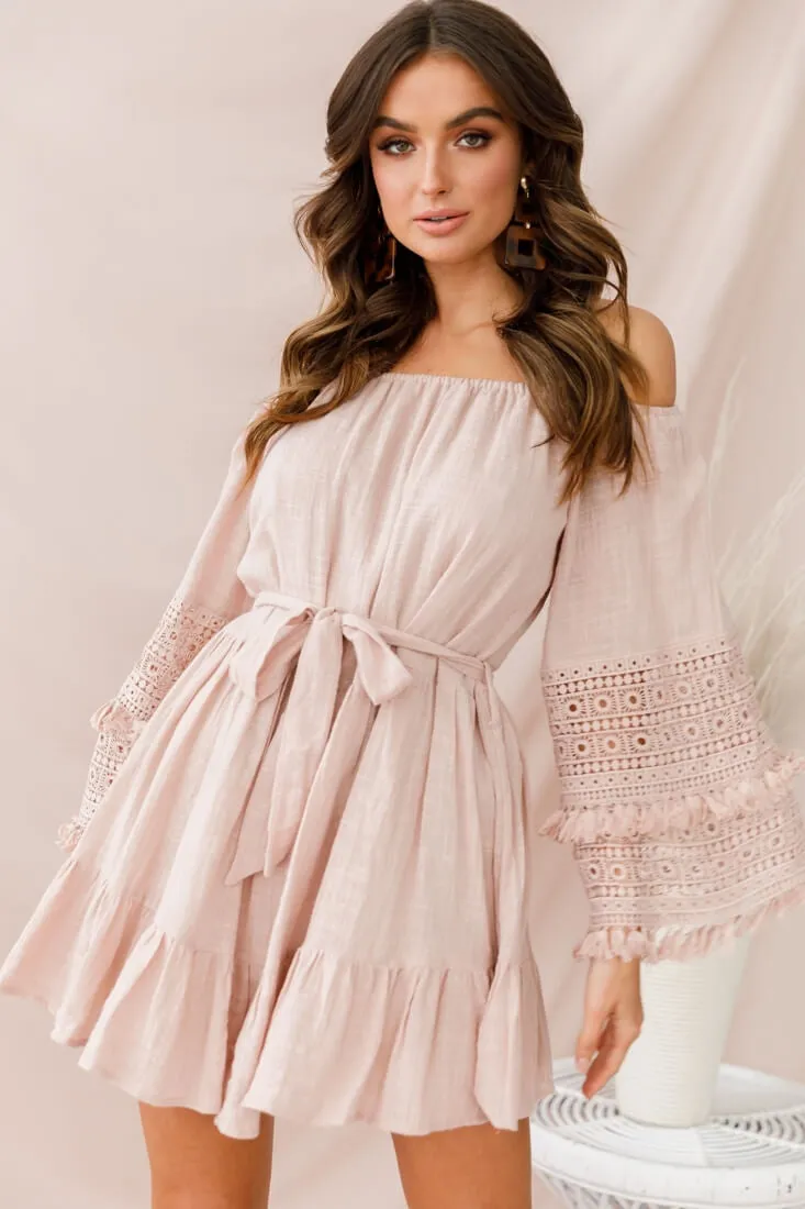 Mona Off-Shoulder Embellished Sleeve Dress Mocha