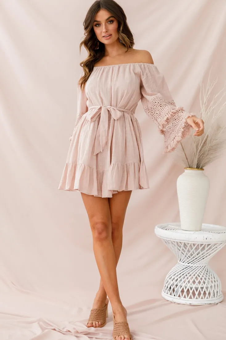 Mona Off-Shoulder Embellished Sleeve Dress Mocha