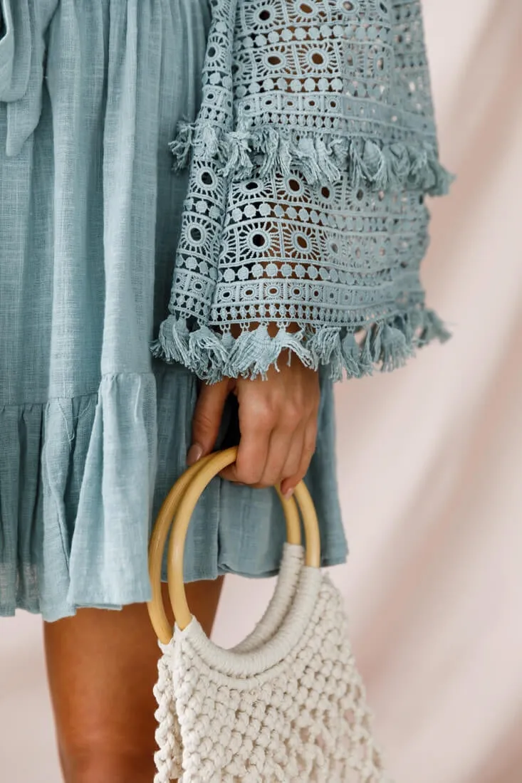 Mona Off-Shoulder Embellished Sleeve Dress Sage