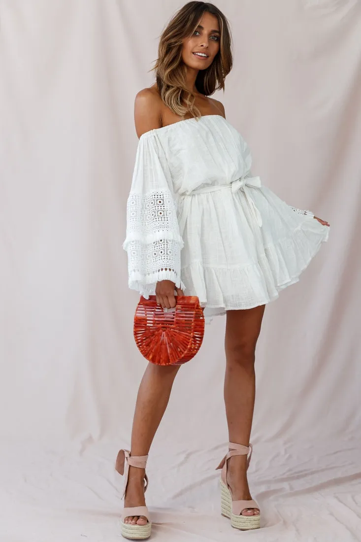 Mona Off-Shoulder Embellished Sleeve Dress White