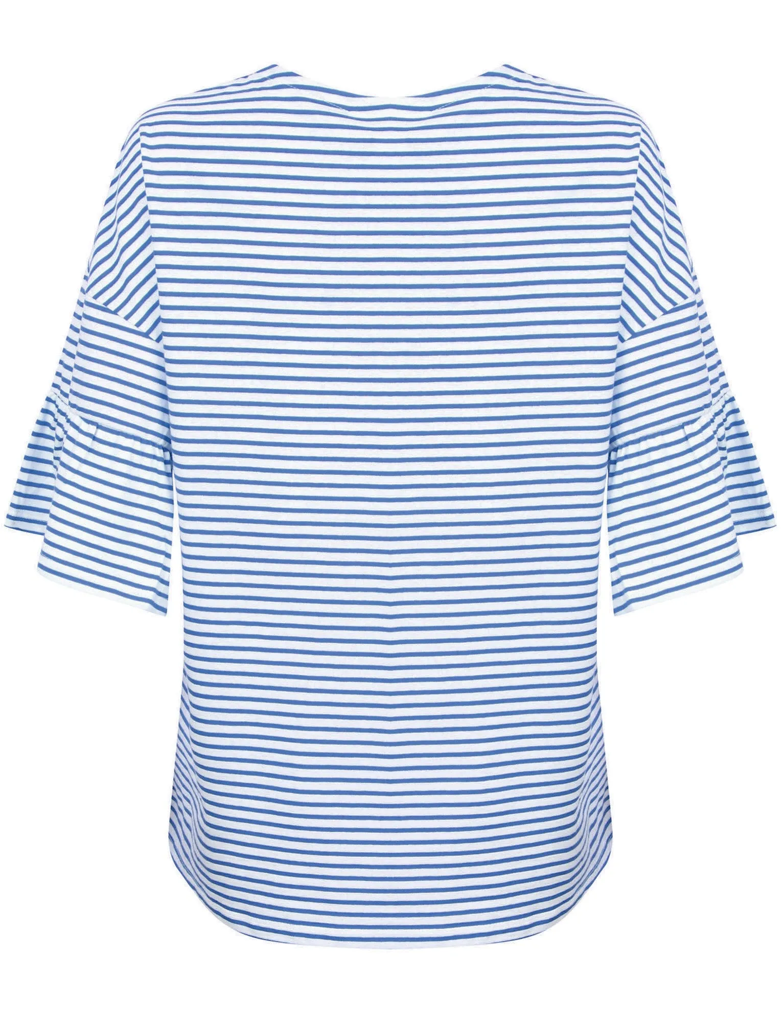 Piper Striped Cotton T-Shirt with Frill Sleeves In Olymp Blue - Amara Reya