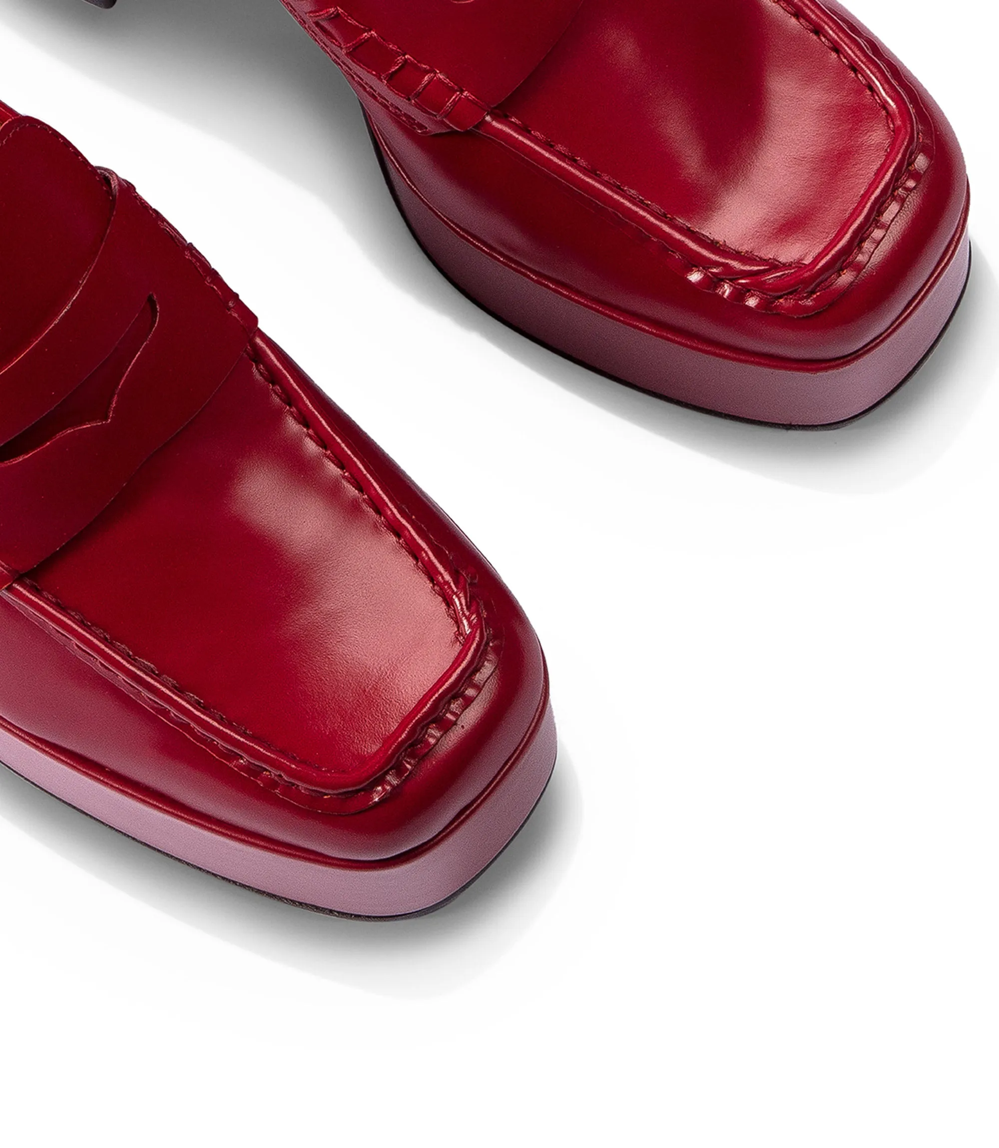 Red leather platform loafers
