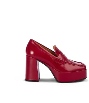 Red leather platform loafers